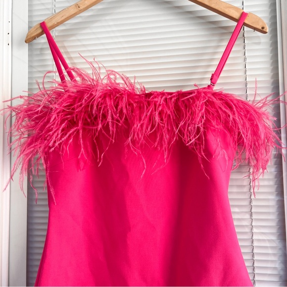 Pink Feather Mini Dress - NWT Likely Katy | Size 6 | Hot Pink Party Dress - Picture 6 of 9